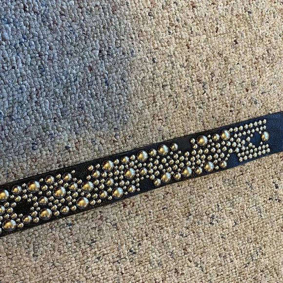 VTG Y2K Black Faux Leather Grunge Goth SilverTone Studded Western RoundBuckle - Picture 4 of 10